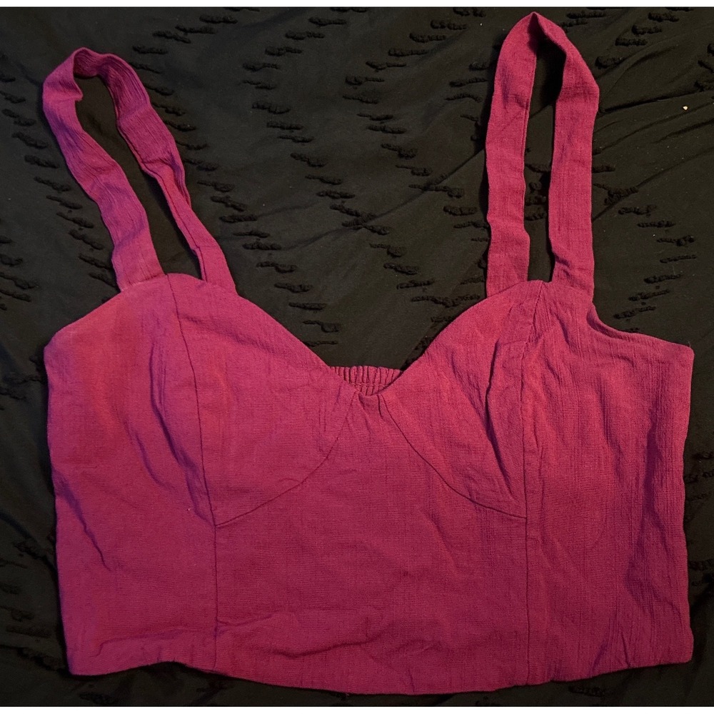 Free People Fuchsia Ruched Back Bustier Crop Top, Size 4